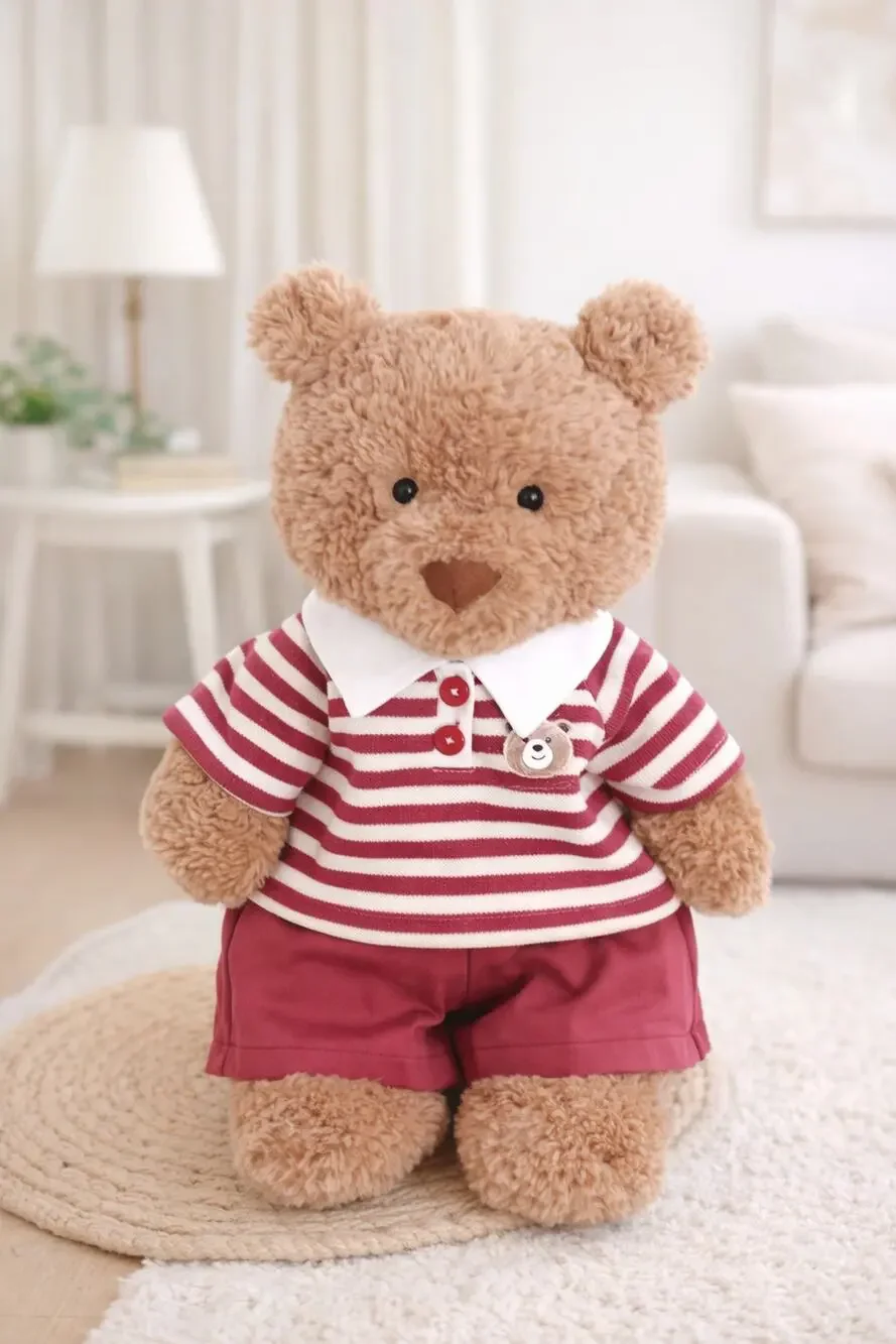Bartholomew bear cute clothes outfits - Red Striped Polo Set[BXYC-15-16IN]